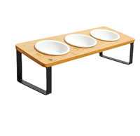 Soporte de tazón de gato de mascotas cerámica de cerámica doble bocadillo para comer marco de alimentación protectora de cuello cervical comida para cuencas para mascota tazón de bambú de bambú de bambú marco de bambú