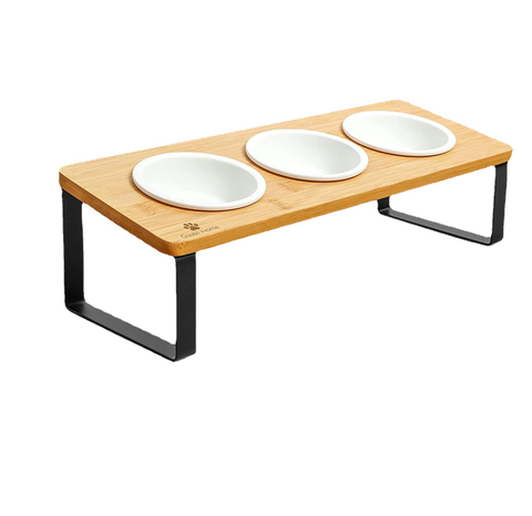 Soporte de tazón de gato de mascotas cerámica de cerámica doble bocadillo para comer marco de alimentación protectora de cuello cervical comida para cuencas para mascota tazón de bambú de bambú de bambú marco de bambú