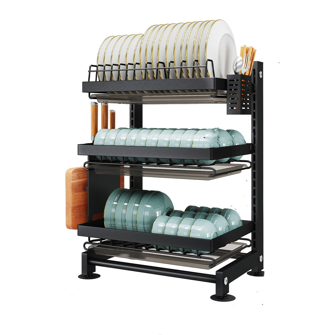 Rack de almacenamiento de cocina, estante de platos multifuncional, almacenamiento de tazón y palillos, encimera de tipo hebilla, rejilla de almacenamiento de platos montados en la pared, estante de drenaje