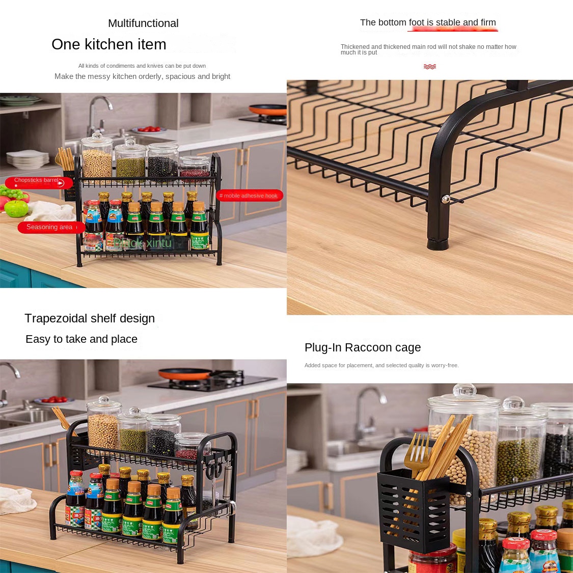 Pastelera multifuncional de almacenamiento para el hogar, productos de condimento para mesa, estante de palillos de la capa múltiple, estante de almacenamiento de condimentos de cocina