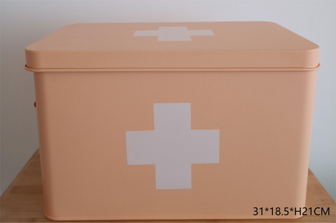 Uso de uso doméstico Medicine Storage Can Medical Kit Galvanized Metal First Aid Box, una completa