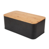 Cocina Negro Gran rectángulo de madera Bamboo Tapa de almacenamiento Bin Corta de pan de metal Caja de pan de metal