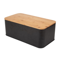 Cocina Negro Gran rectángulo de madera Bamboo Tapa de almacenamiento Bin Corta de pan de metal Caja de pan de metal