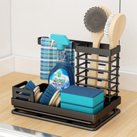 Estante de almacenamiento de cepillos para lavavajillas de esponja con bandeja de drenaje, estante de almacenamiento de fregadero de cocina desmontable, estante de tela