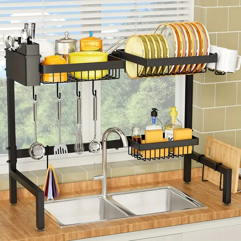 La nueva propuesta de la cocina para una rejilla integrada de tubería cuadrada, tazón retráctil y rejilla de platos, rejilla de almacenamiento, rejilla de almacenamiento de encimera