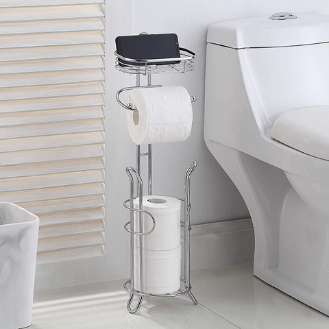 Baño de estilo europeo con cesta de almacenamiento, rollo de papel higiénico desmontable, soporte de tejido