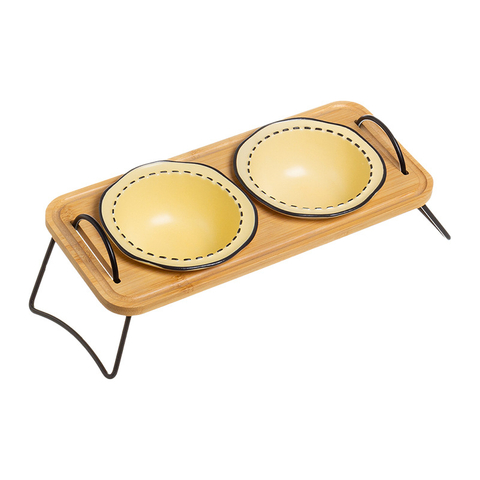 Tazón de comida de gato múltiples mesa de comedor de mascotas de gato y tazón para perros comida de gato bambú desmontable y madera tres tazones tazón para mascotas tazón de agua suministros para mascotas